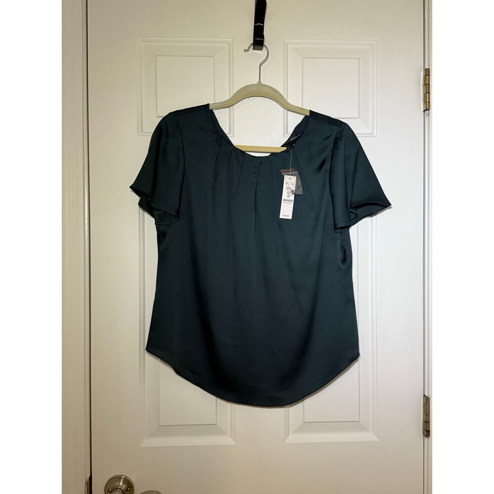 White House Black Market Teal Flutter Sleeve Blouse